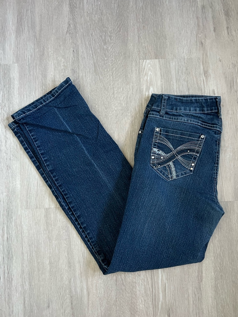 One5One Dark Blue Women’s Straight Jeans with Embellished Back Pockets 8
